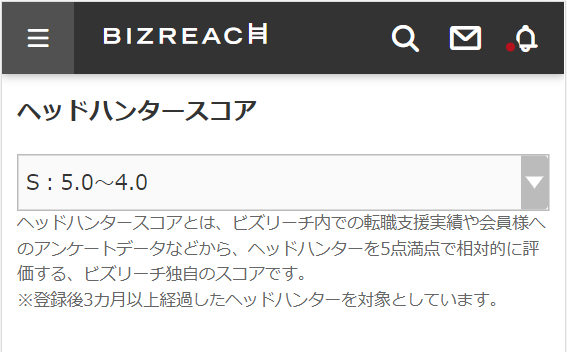 ビズリーチのヘッドハンタースコアとは