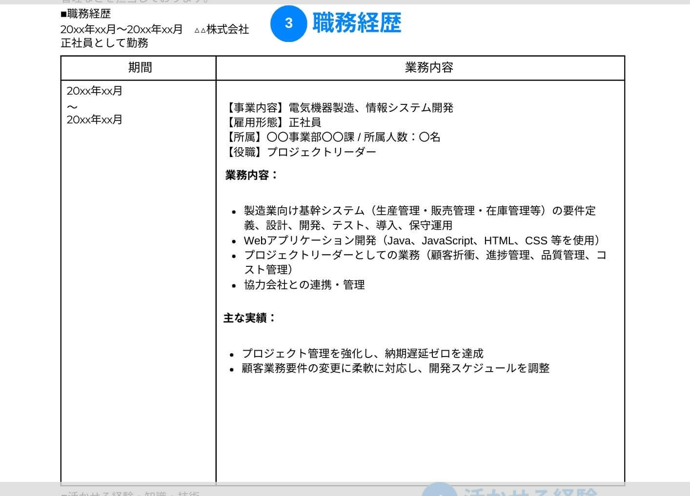 SEの職務経歴書の職務経歴の記載例